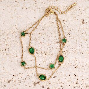 Stainless Steel Chain Bracelet Green‎ Women